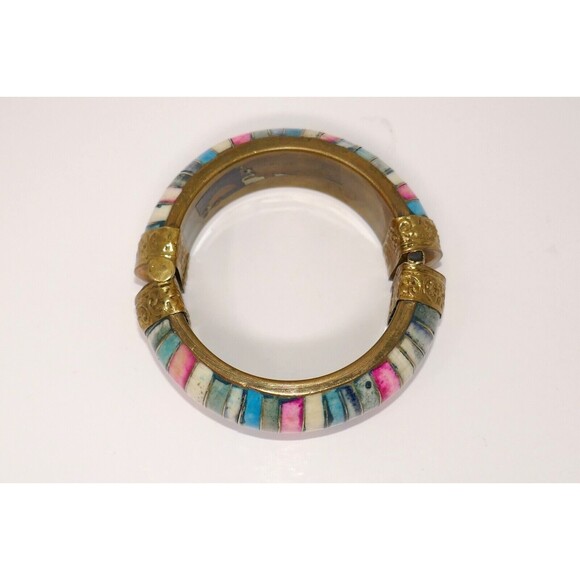 Colorful Brass Pull Pin Hinged Bangle Bracelet - Picture 5 of 12
